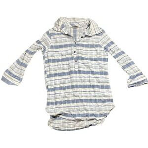 Columbia Women's Blue and White Striped Button-Down Shirt Cotton Small